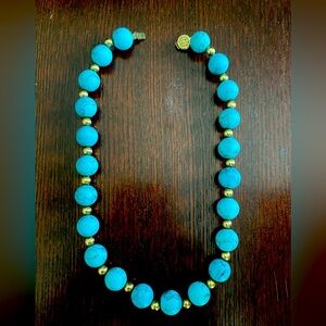 14k Solid gold bright blue turquoise necklace